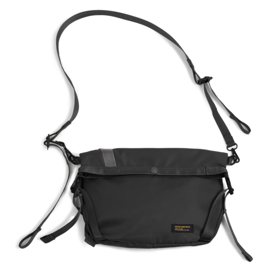 Yama Style Water-Resistant Crossbody Bag in matte black flat lay