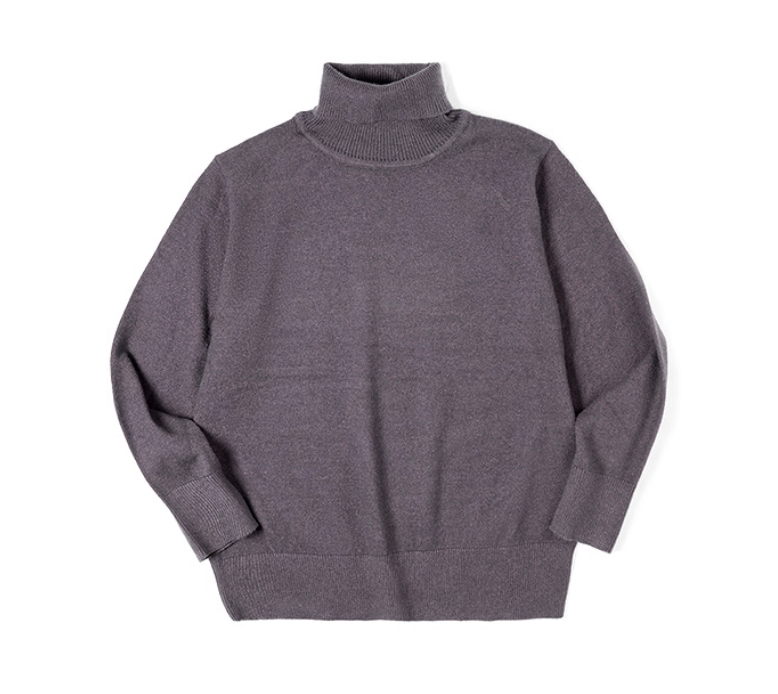 Ash purple turtleneck sweater flat lay showing full front view and soft sheen