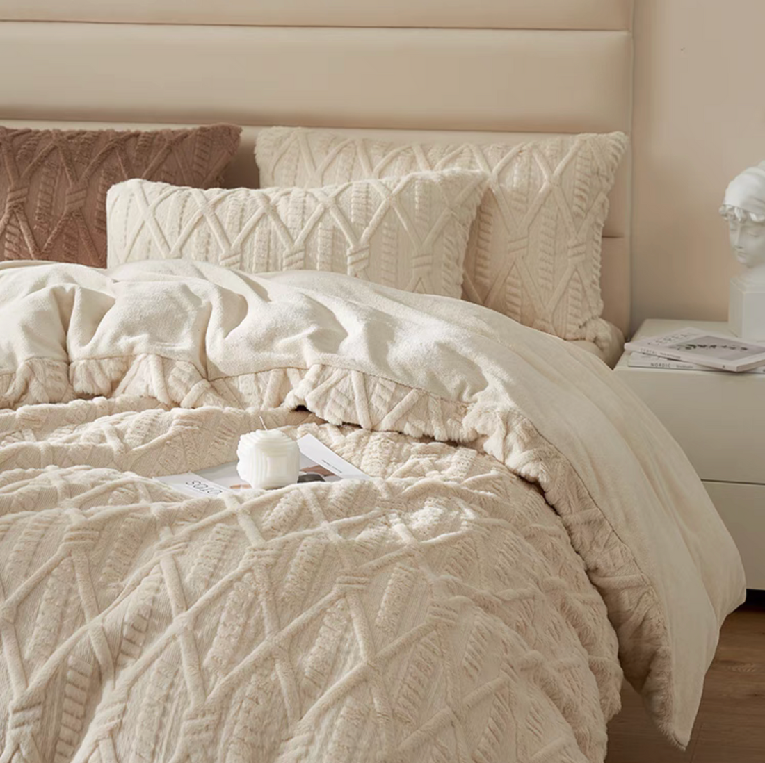 Elegant Rex Rabbit Fur Duvet Cover, Sheet & Sham Set