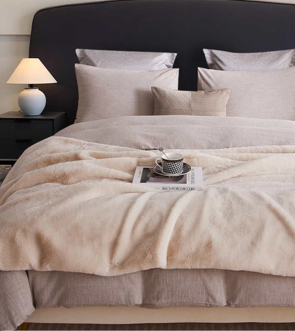 Plush Reversible Faux Fur Throw Blanket
