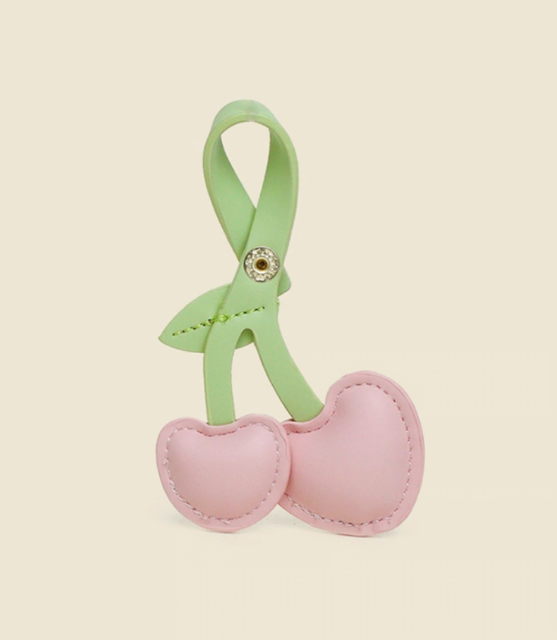 Cherry Heart PU Leather Keychain Duo – Red & Pink Bag Charm Gift Set