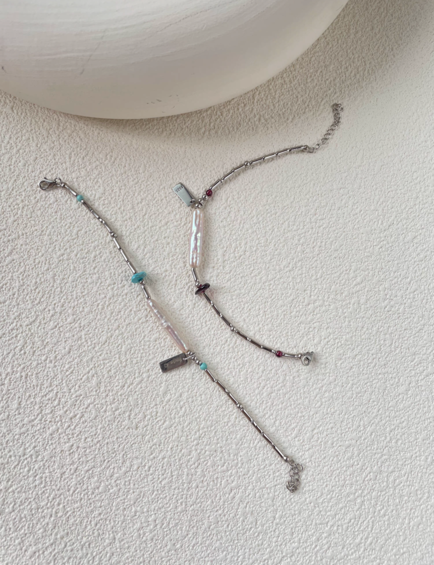 Turquoise and Garnet Baroque Pearl Bracelet