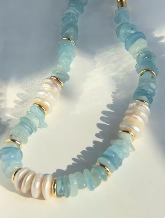 Coastal Aquamarine & Pearl Choker