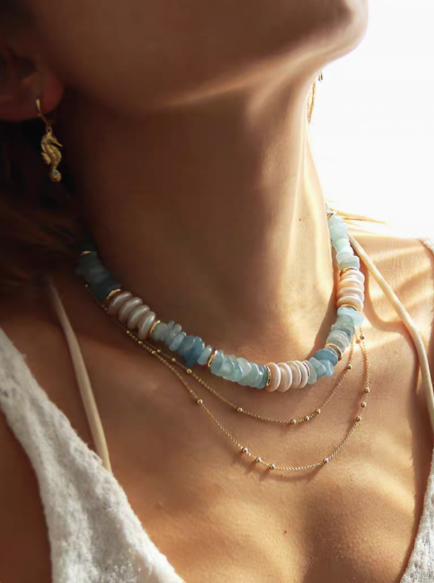 Coastal Aquamarine & Pearl Choker