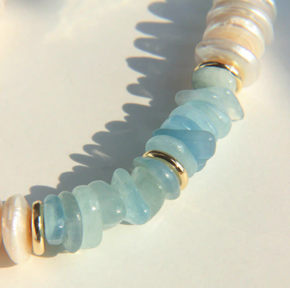 Coastal Aquamarine & Pearl Choker