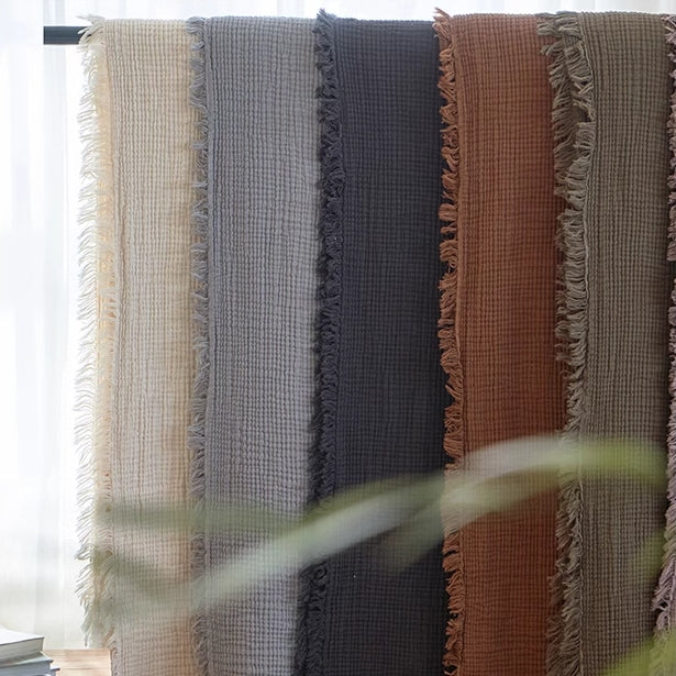 Cozy Waffle Textured Fringe Throw Blanket – Organic Cotton Gauze