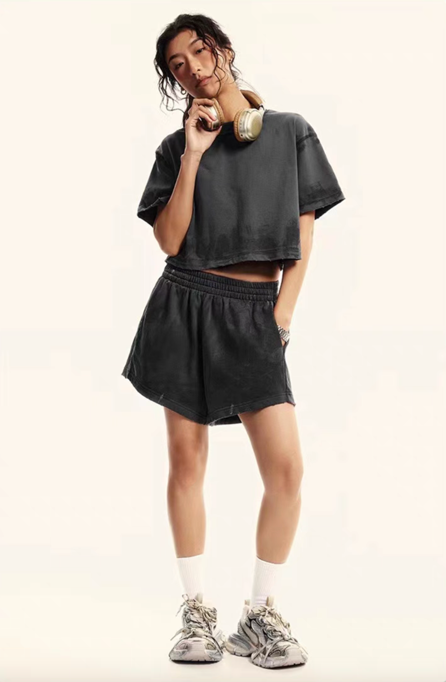 Retro Washed Cropped Top & Lounge Shorts Set