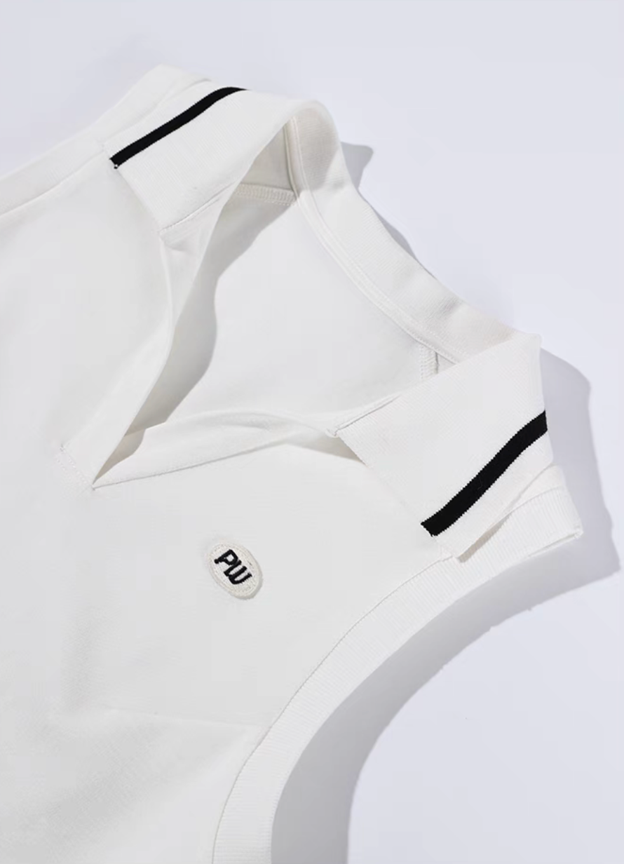 Minimalist Sleeveless Knit Polo Top