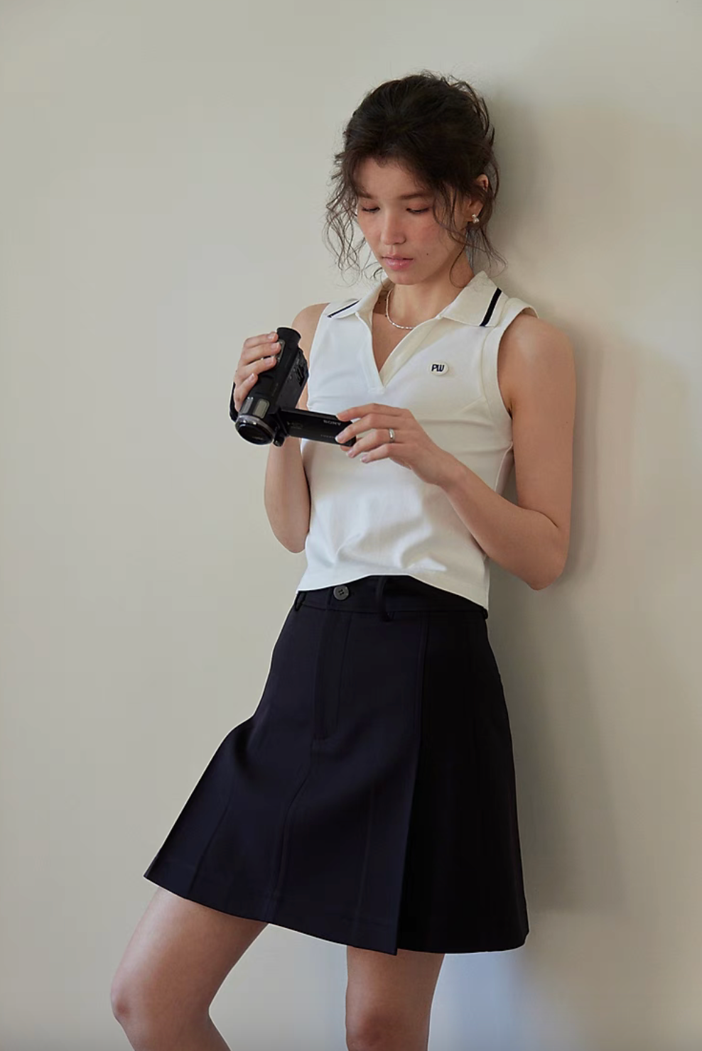 Minimalist Sleeveless Knit Polo Top
