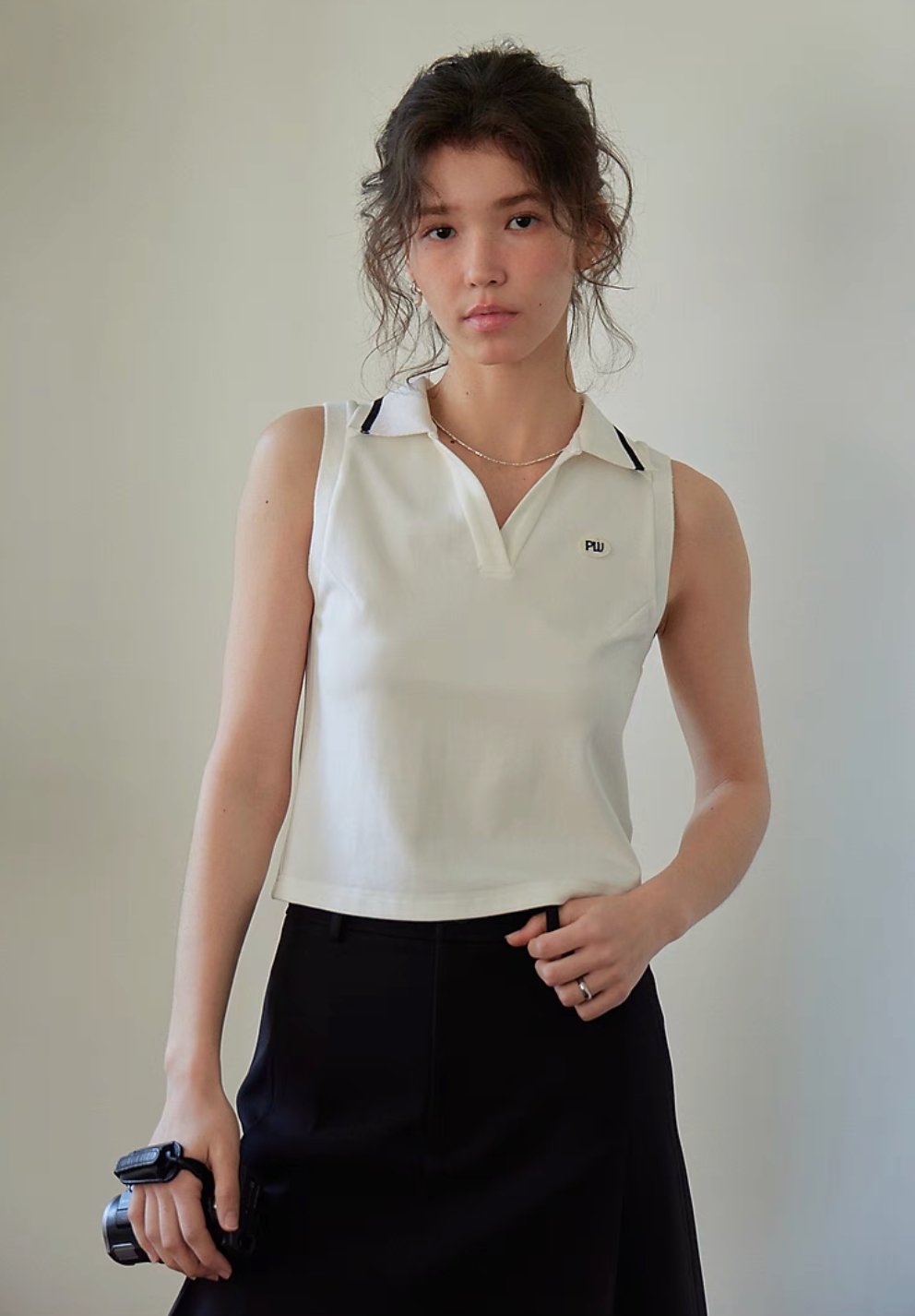 Minimalist Sleeveless Knit Polo Top