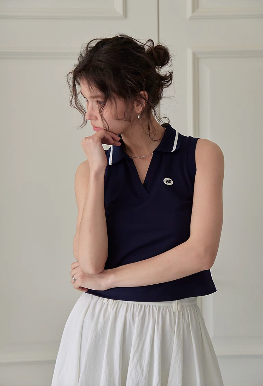 Minimalist Sleeveless Knit Polo Top