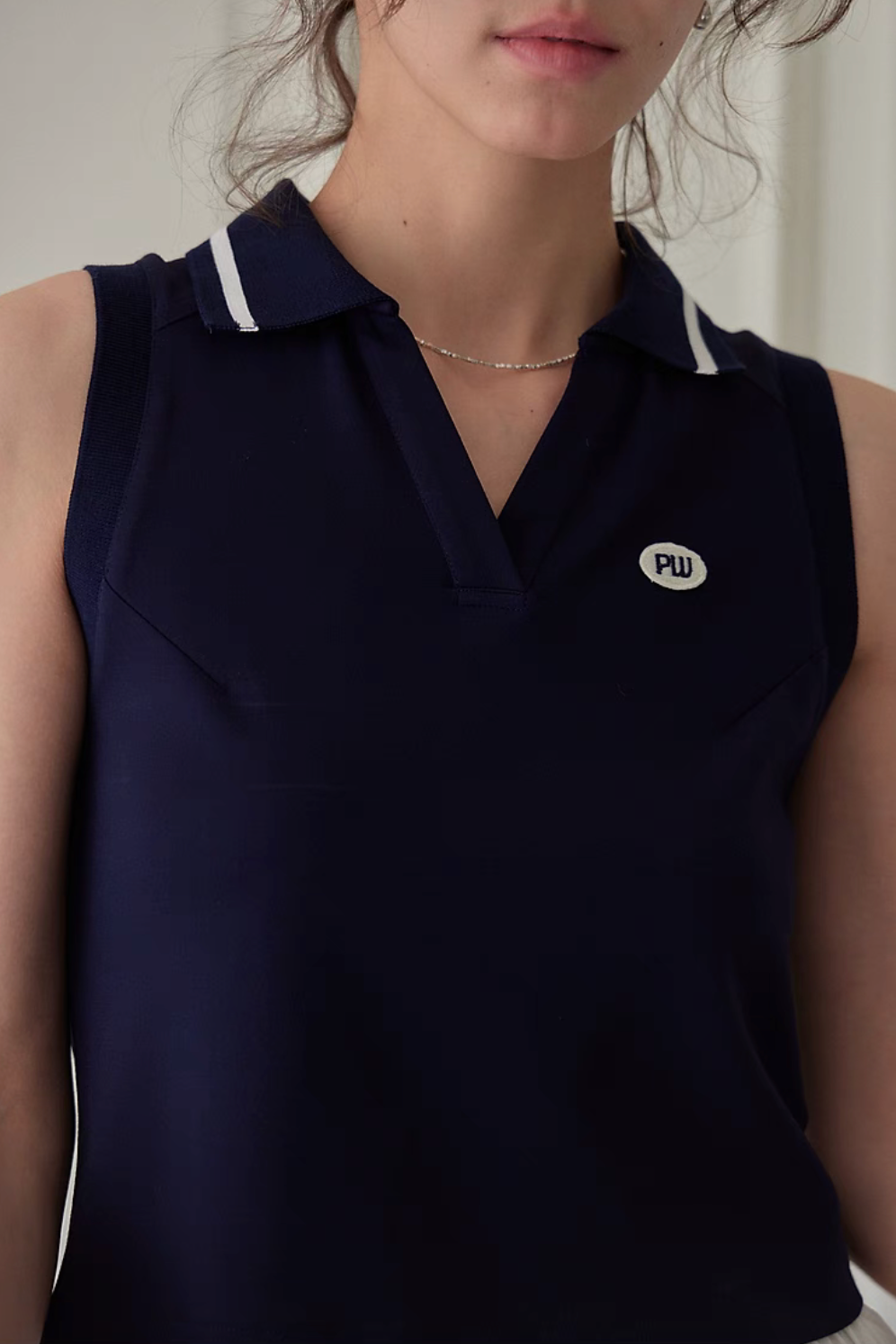 Minimalist Sleeveless Knit Polo Top