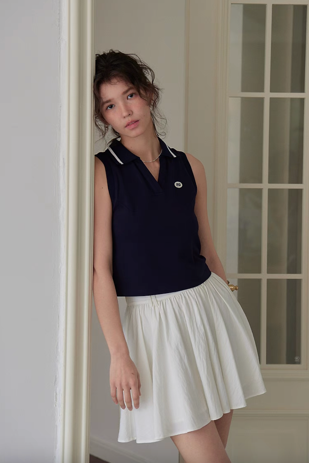 Minimalist Sleeveless Knit Polo Top