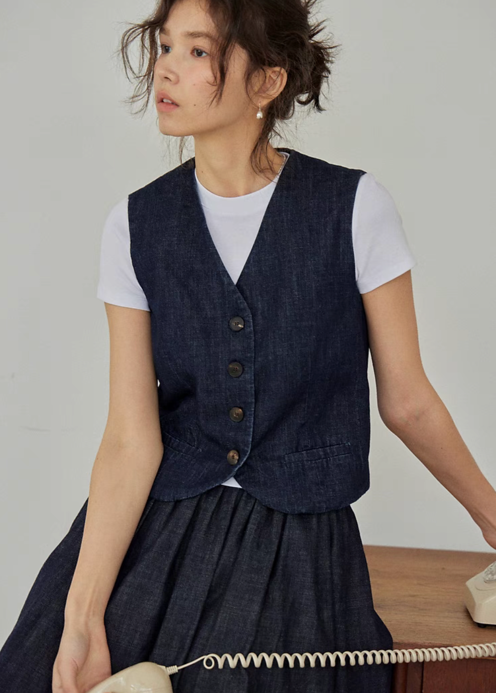 Timeless Denim Vest & High-Waist Skirt Set