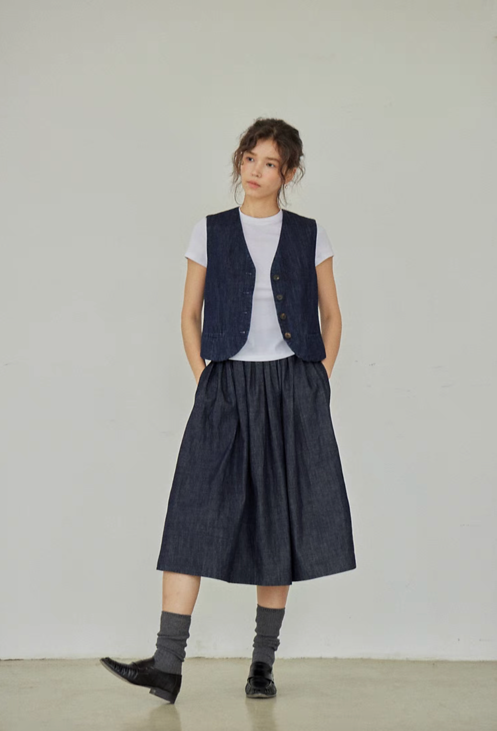 Timeless Denim Vest & High-Waist Skirt Set