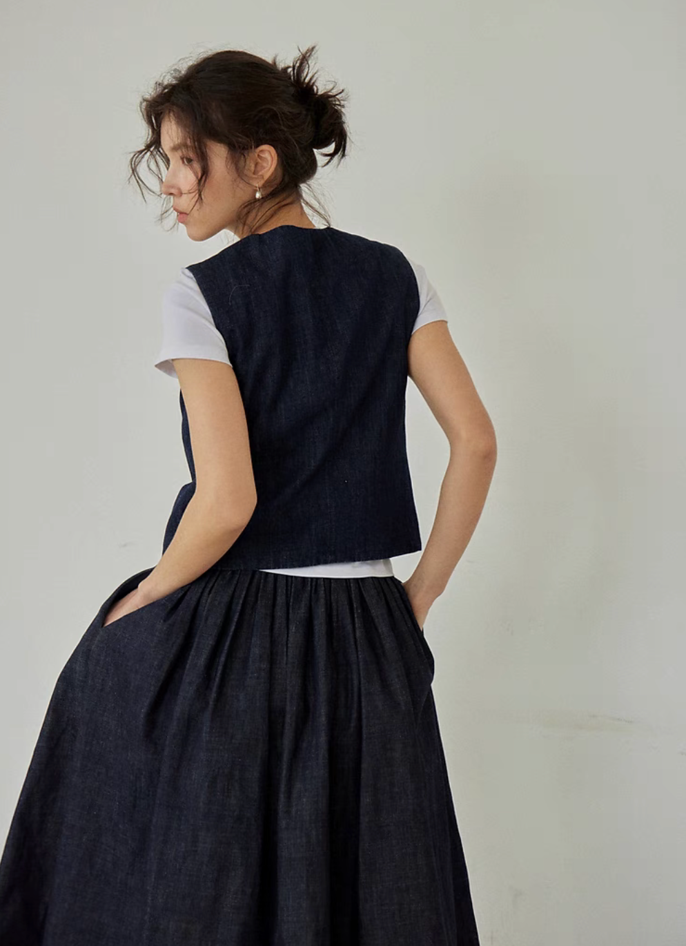 Timeless Denim Vest & High-Waist Skirt Set