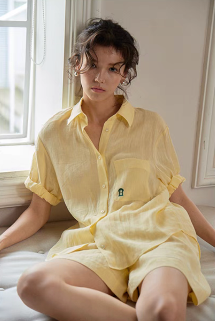 Linen Roll-Up Sleeve Shirt & Short Set