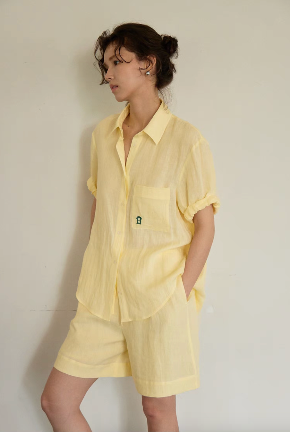 Linen Roll-Up Sleeve Shirt & Short Set