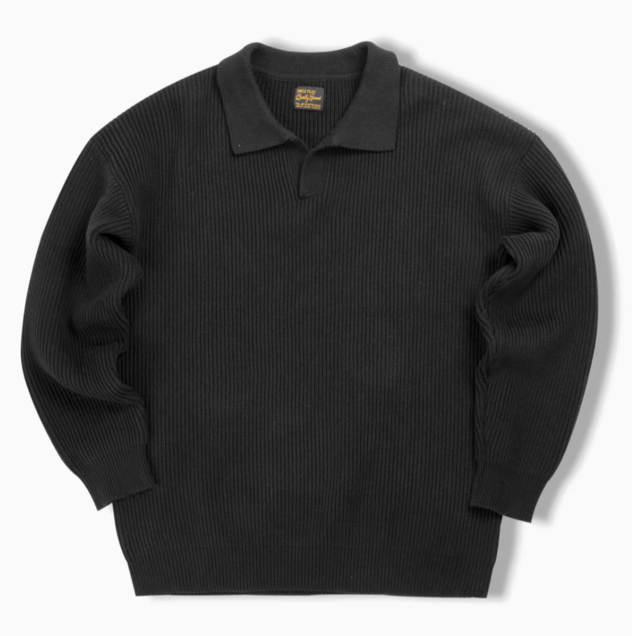 Classic Ribbed Knit Polo Sweater