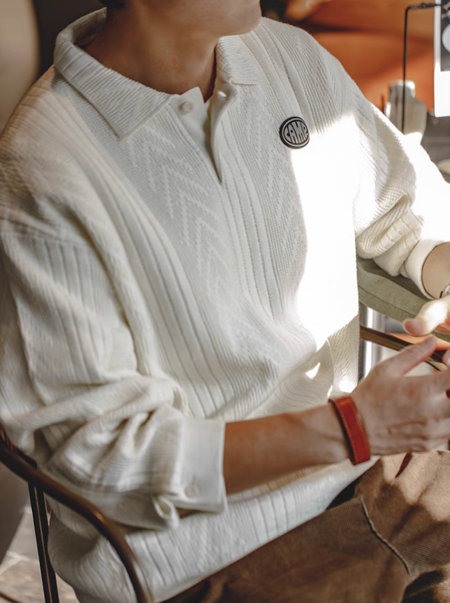 Chevron Weave Polo Sweater