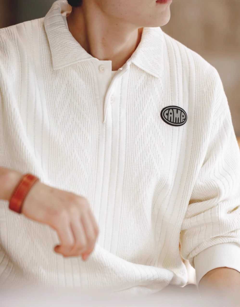 Chevron Weave Polo Sweater