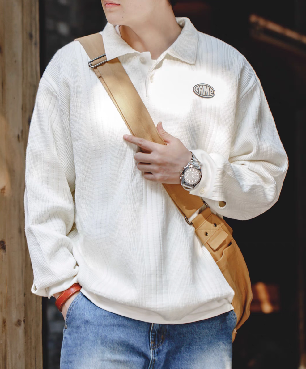 Chevron Weave Polo Sweater