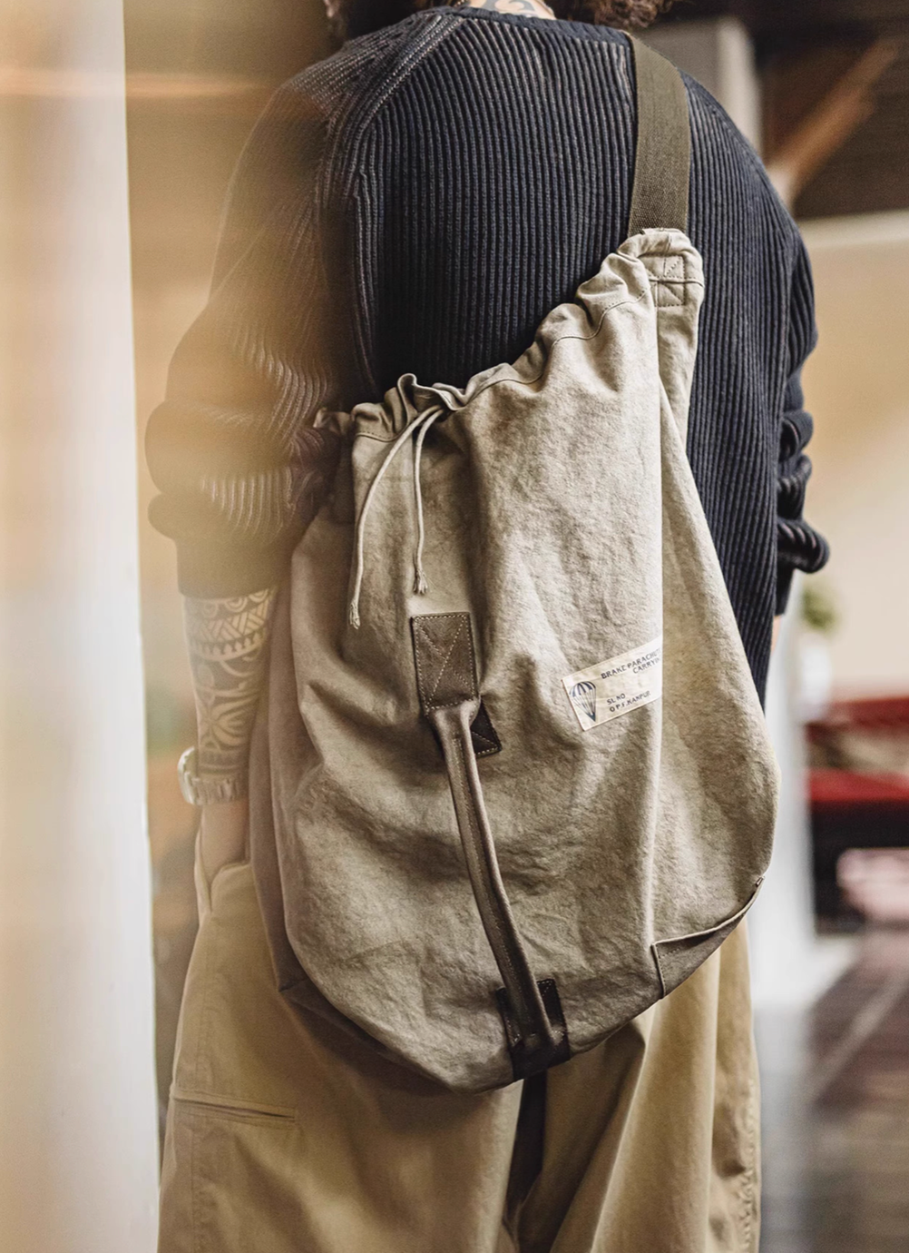 Vintage Drawstring Canvas Shoulder Tote
