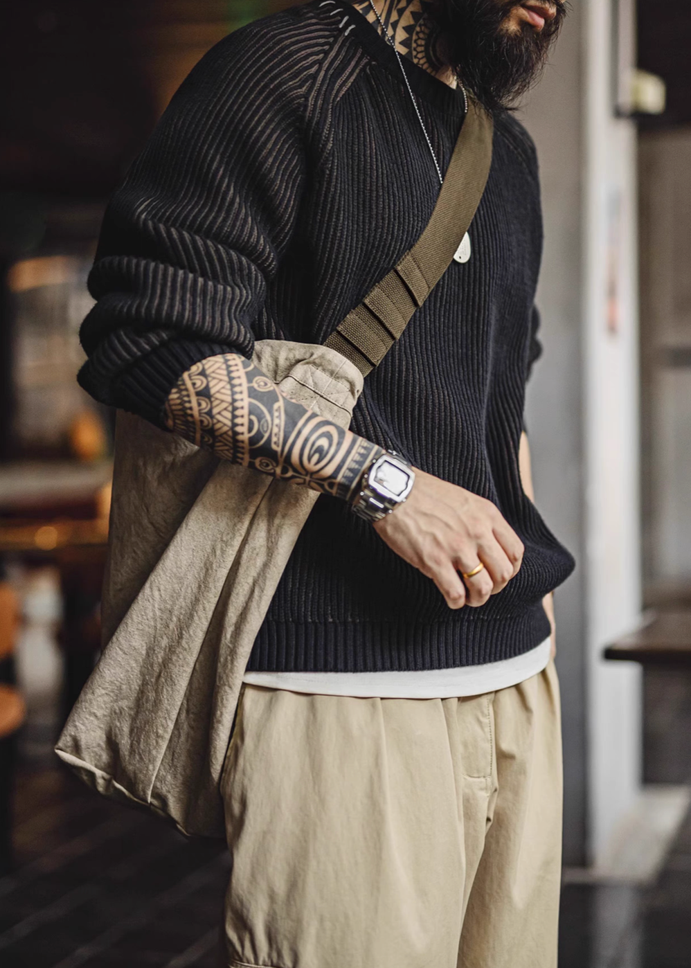 Vintage Drawstring Canvas Shoulder Tote