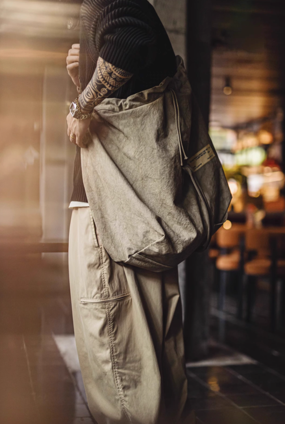 Vintage Drawstring Canvas Shoulder Tote