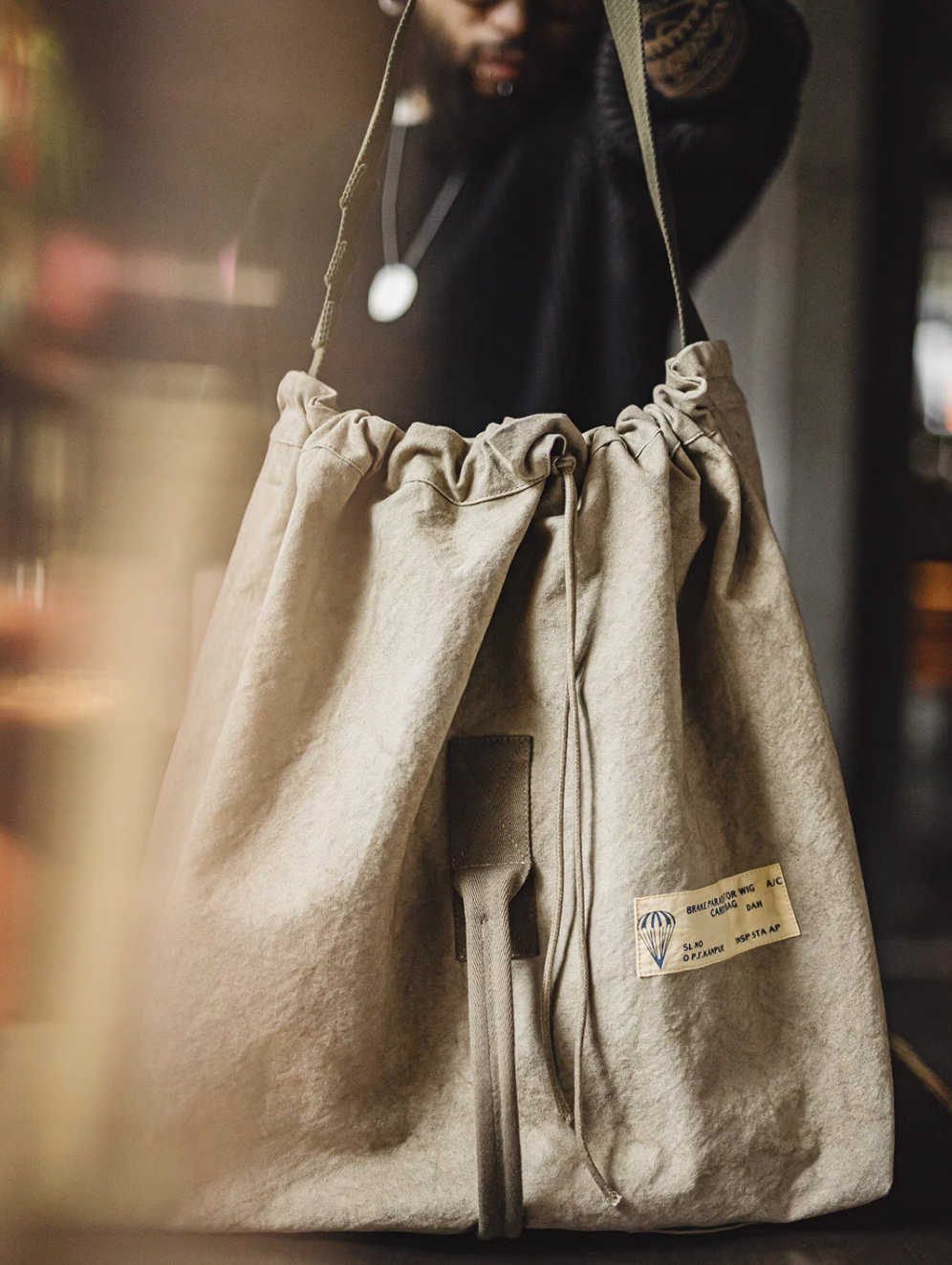 Vintage Drawstring Canvas Shoulder Tote