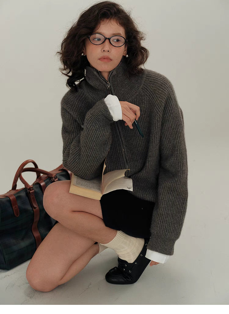 Cozy High-Neck Ribbed Zip-Up Sweater