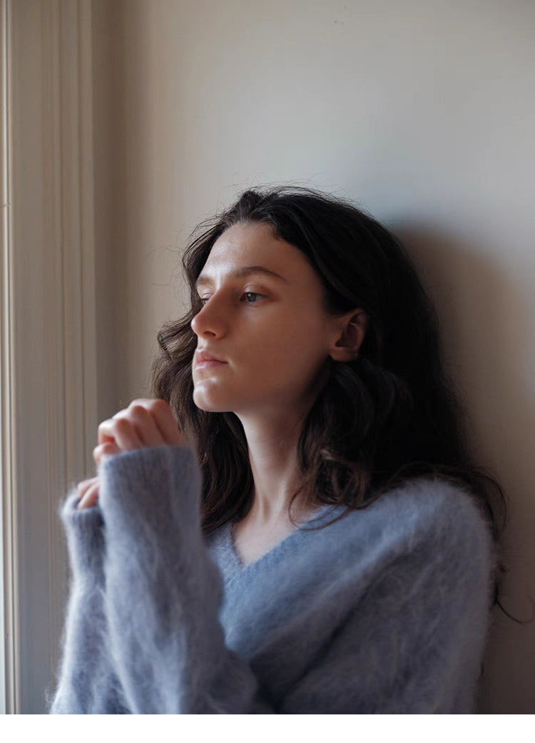 Cloud-Soft Brushed Wool V-Neck Sweater