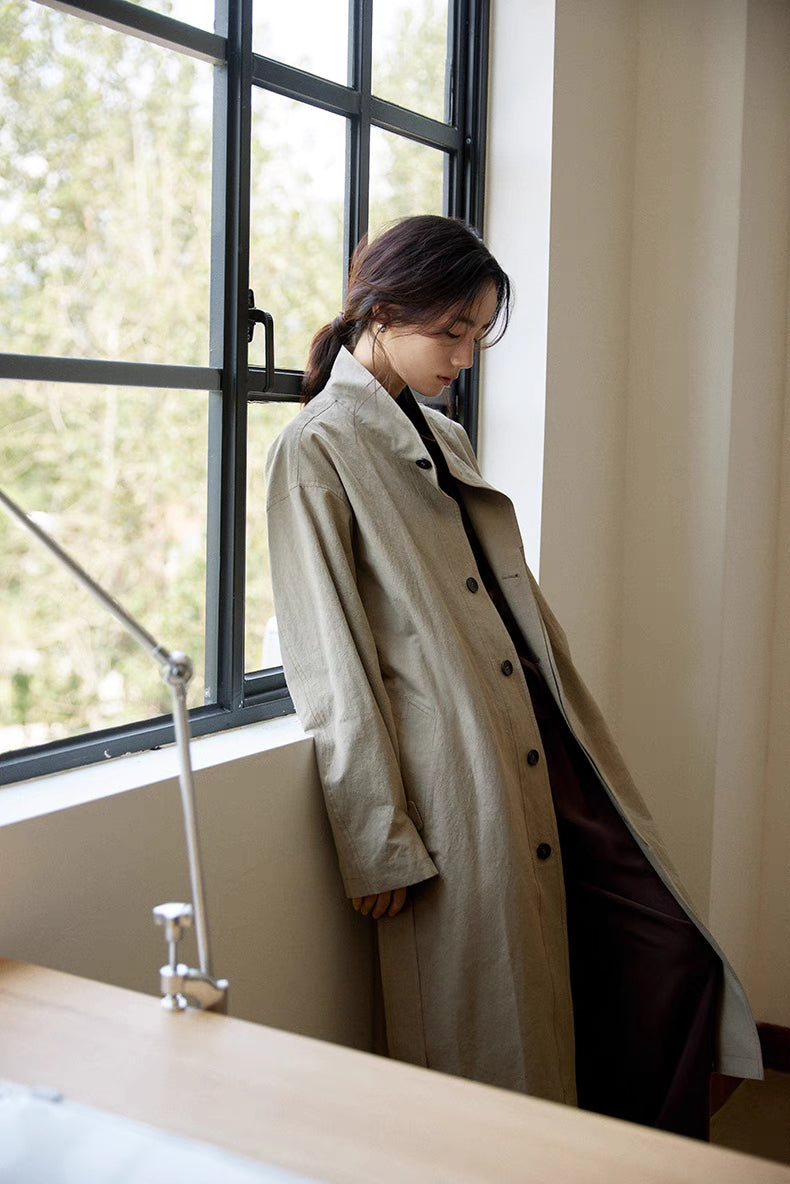 Minimalist Cotton-Linen Belted Trench Coat