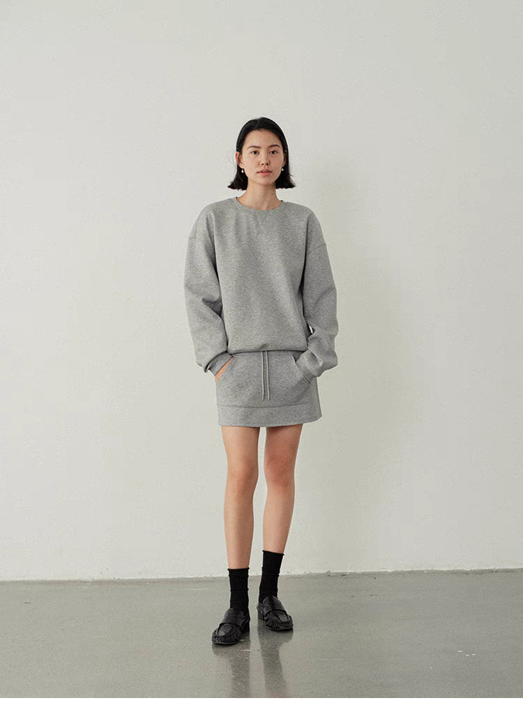 Minimalist Casual Oversized Sweatshirt and Skirt Set