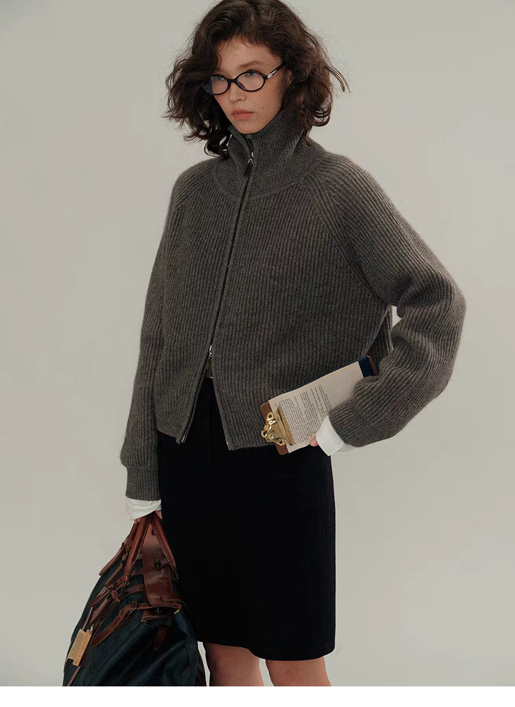 Cozy High-Neck Ribbed Zip-Up Sweater