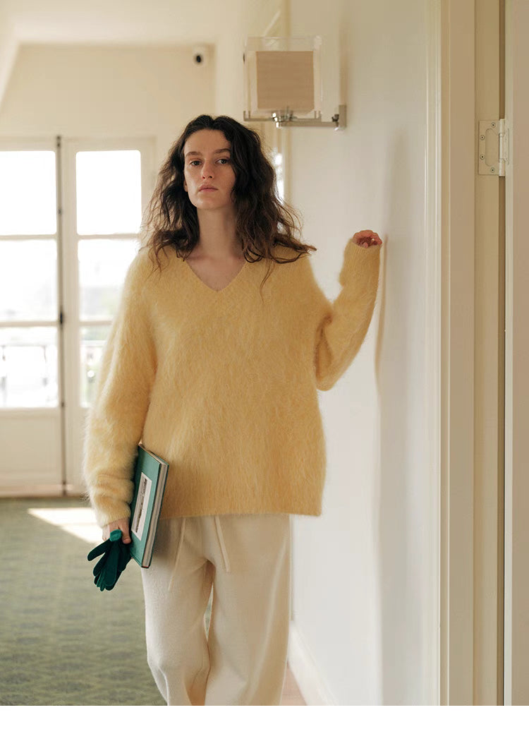 Cloud-Soft Brushed Wool V-Neck Sweater
