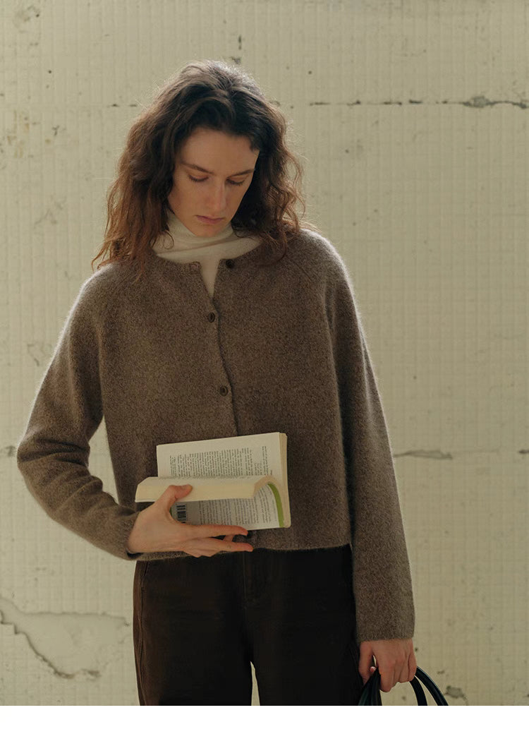 Soft-Textured Raccoon Wool Cardigan