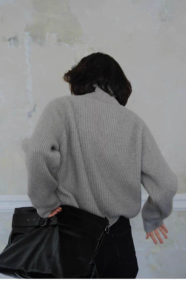 Cozy High-Neck Ribbed Zip-Up Sweater