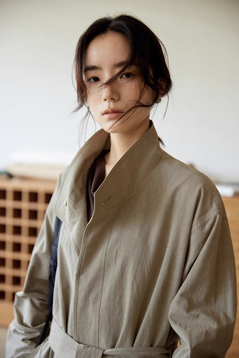 Minimalist Cotton-Linen Belted Trench Coat