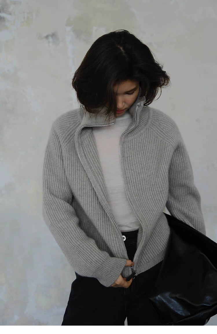 Cozy High-Neck Ribbed Zip-Up Sweater