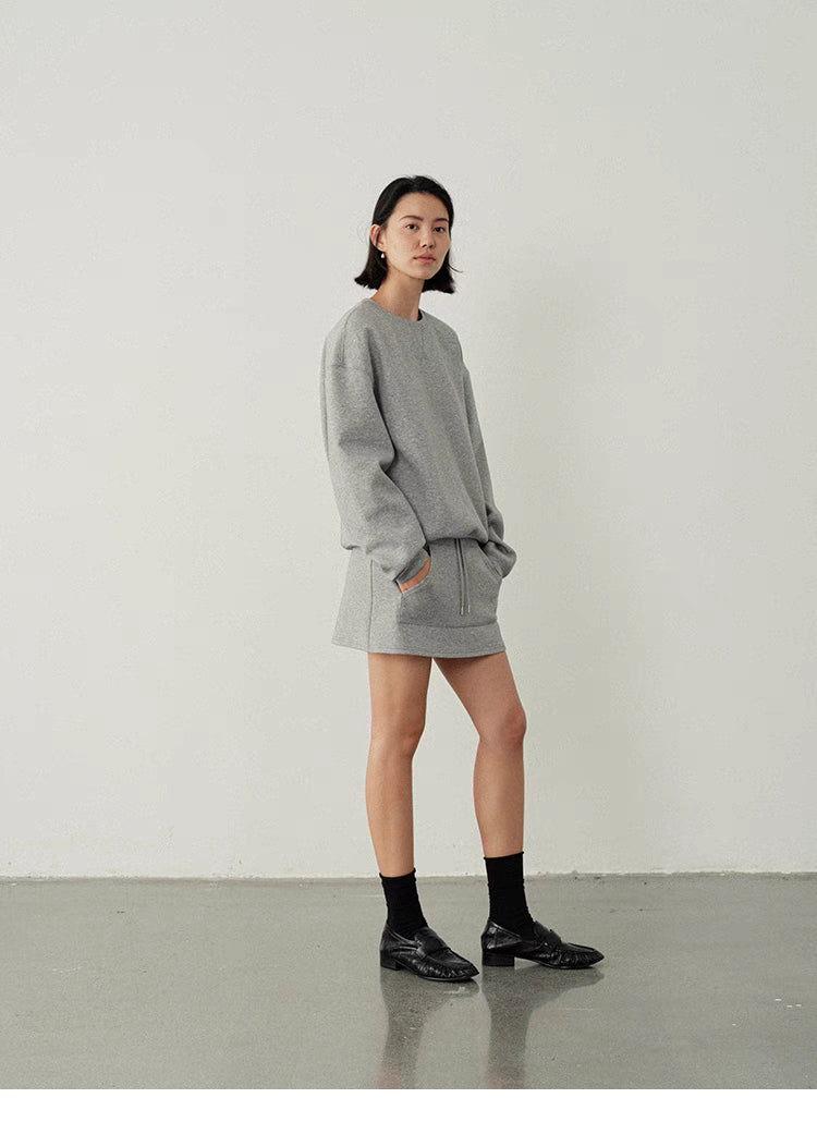 Minimalist Casual Oversized Sweatshirt and Skirt Set