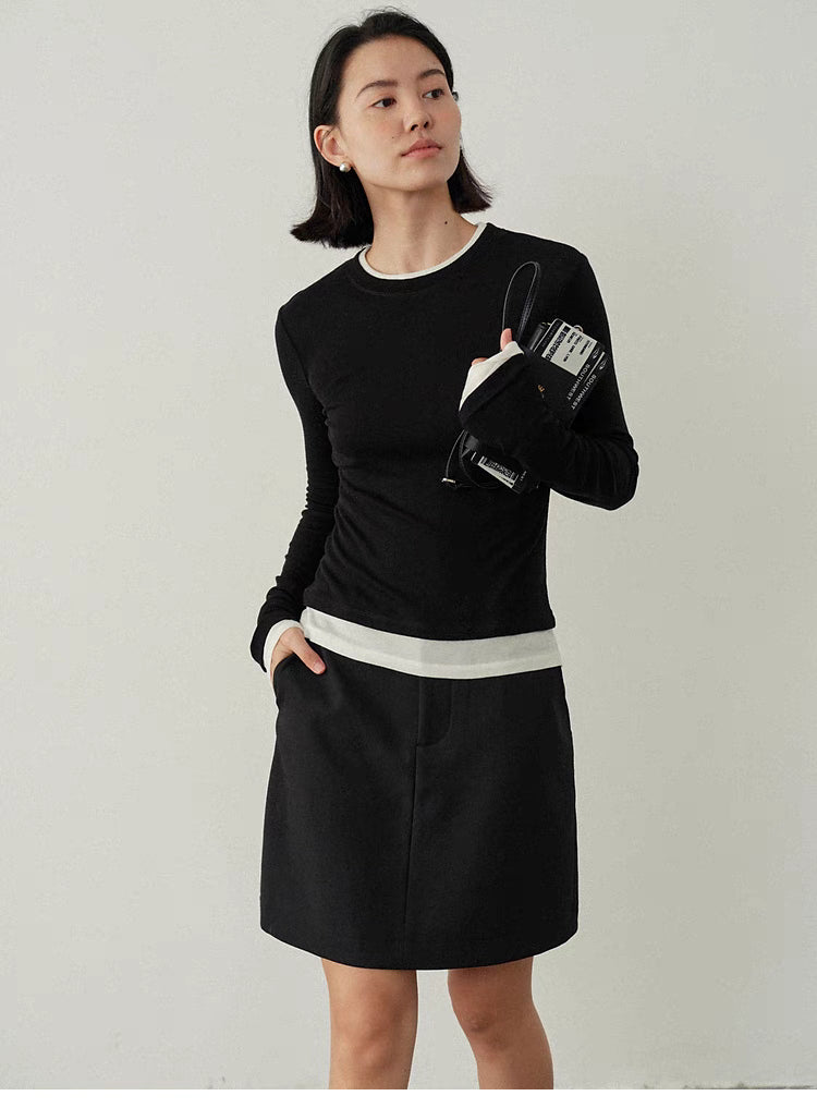 Contrast-Trim Slim-Fit Long-Sleeve Top