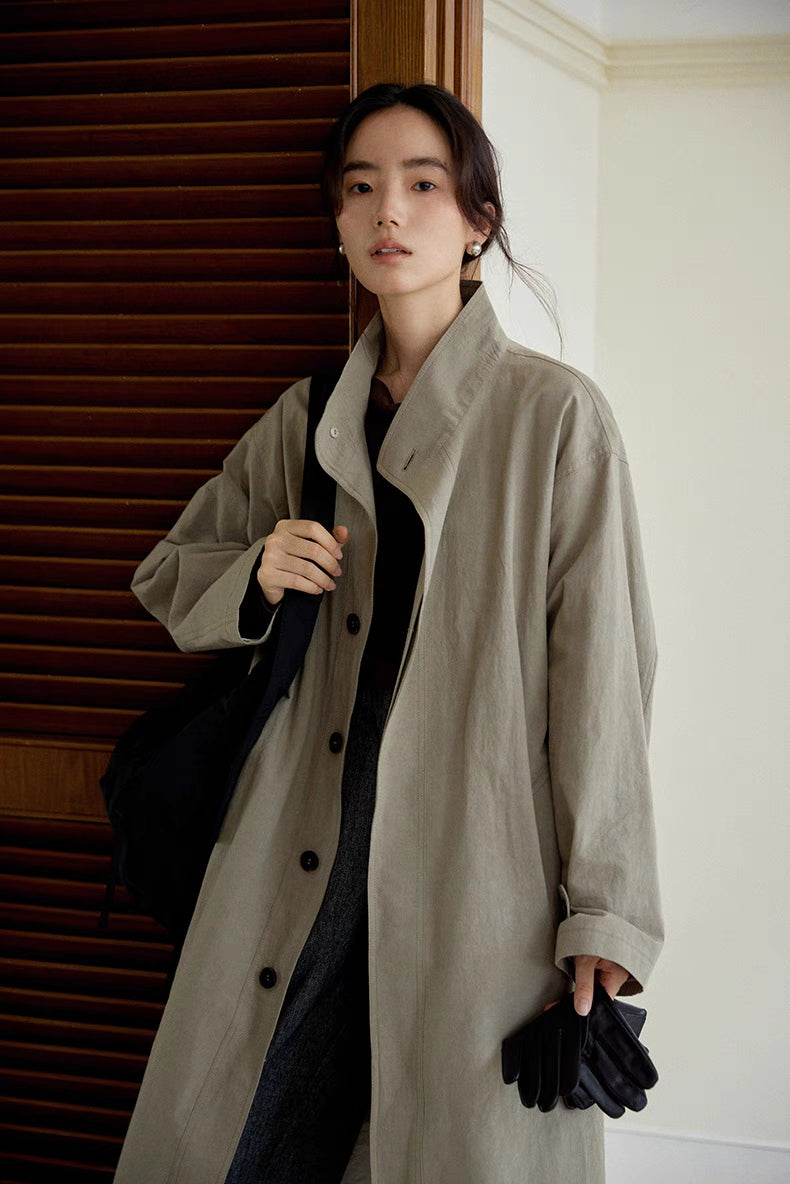 Minimalist Cotton-Linen Belted Trench Coat