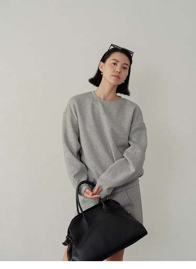 Minimalist Casual Oversized Sweatshirt and Skirt Set