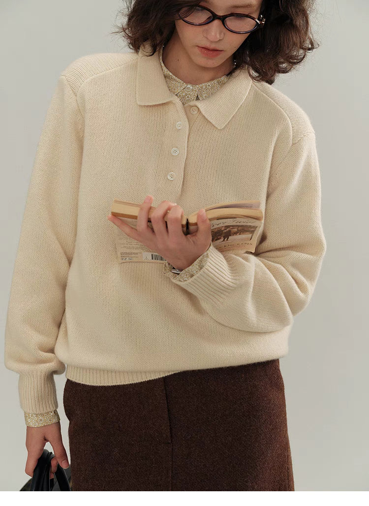 Chic Cropped Wool Polo Sweater