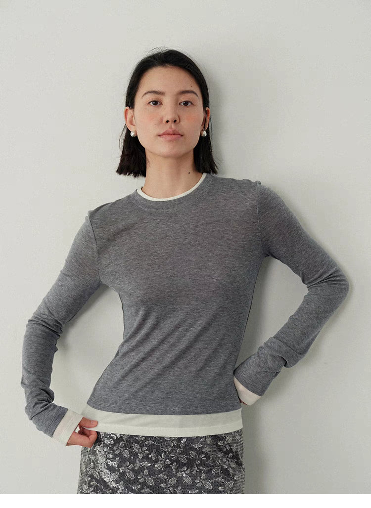 Contrast-Trim Slim-Fit Long-Sleeve Top