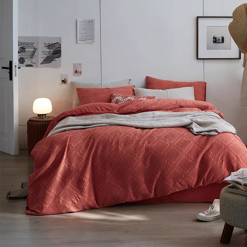 Waffle Weave Jacquard Duvet Cover & Sheet Set – Organic Cotton