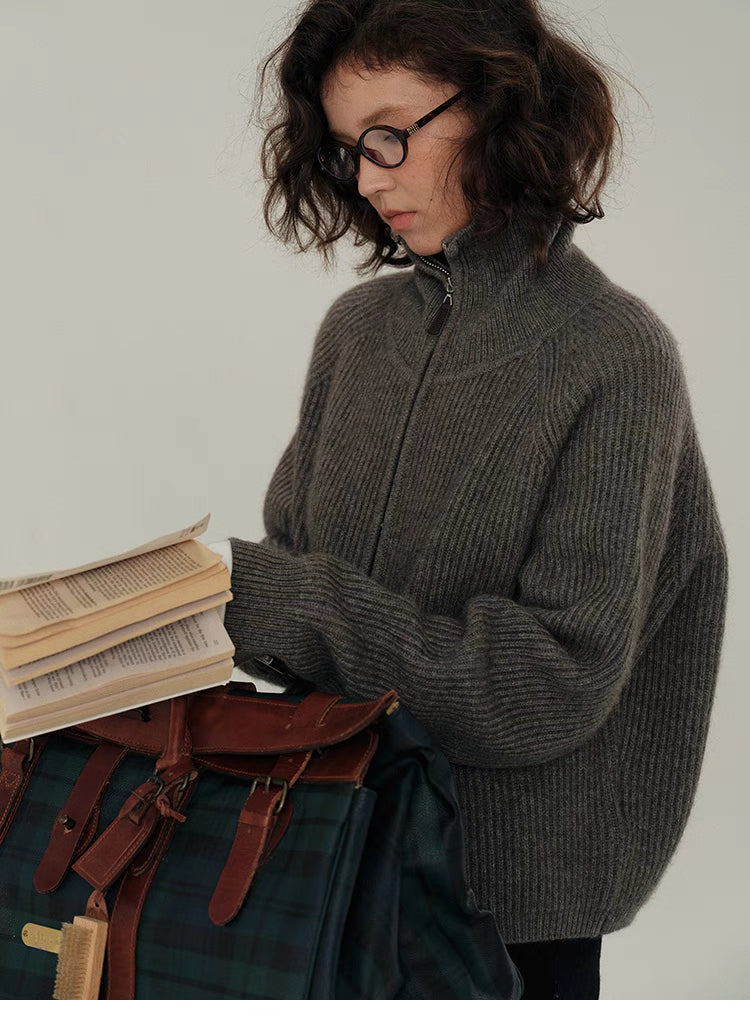 Cozy High-Neck Ribbed Zip-Up Sweater