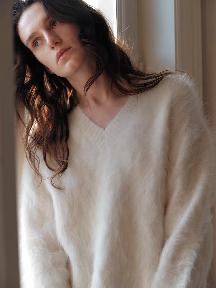 Cloud-Soft Brushed Wool V-Neck Sweater