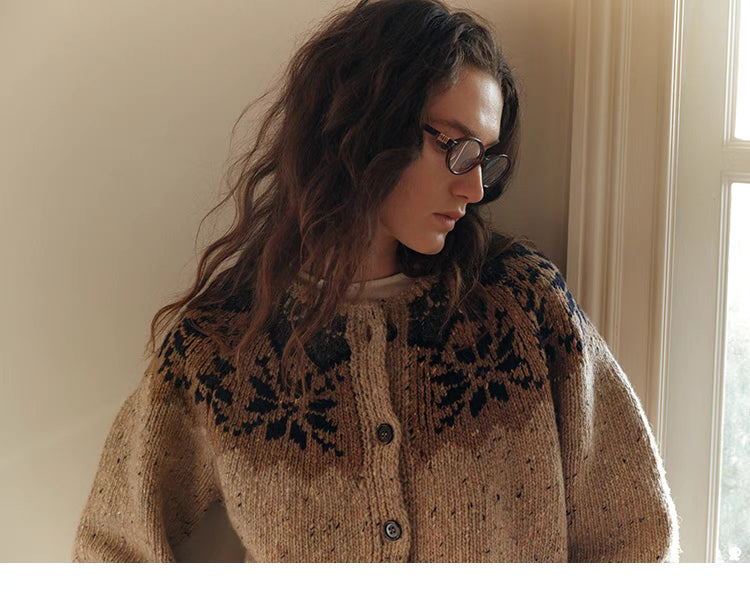 Aran-Inspired Textured Cable-Knit Cardigan Sweater